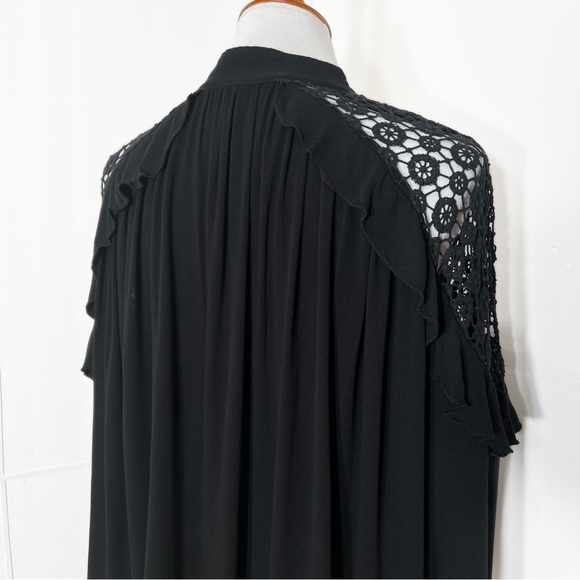 SOLD-Free People Ruffled Crochet Lace Black Draped Relaxed Long Sleeve Top - Picture 10 of 13